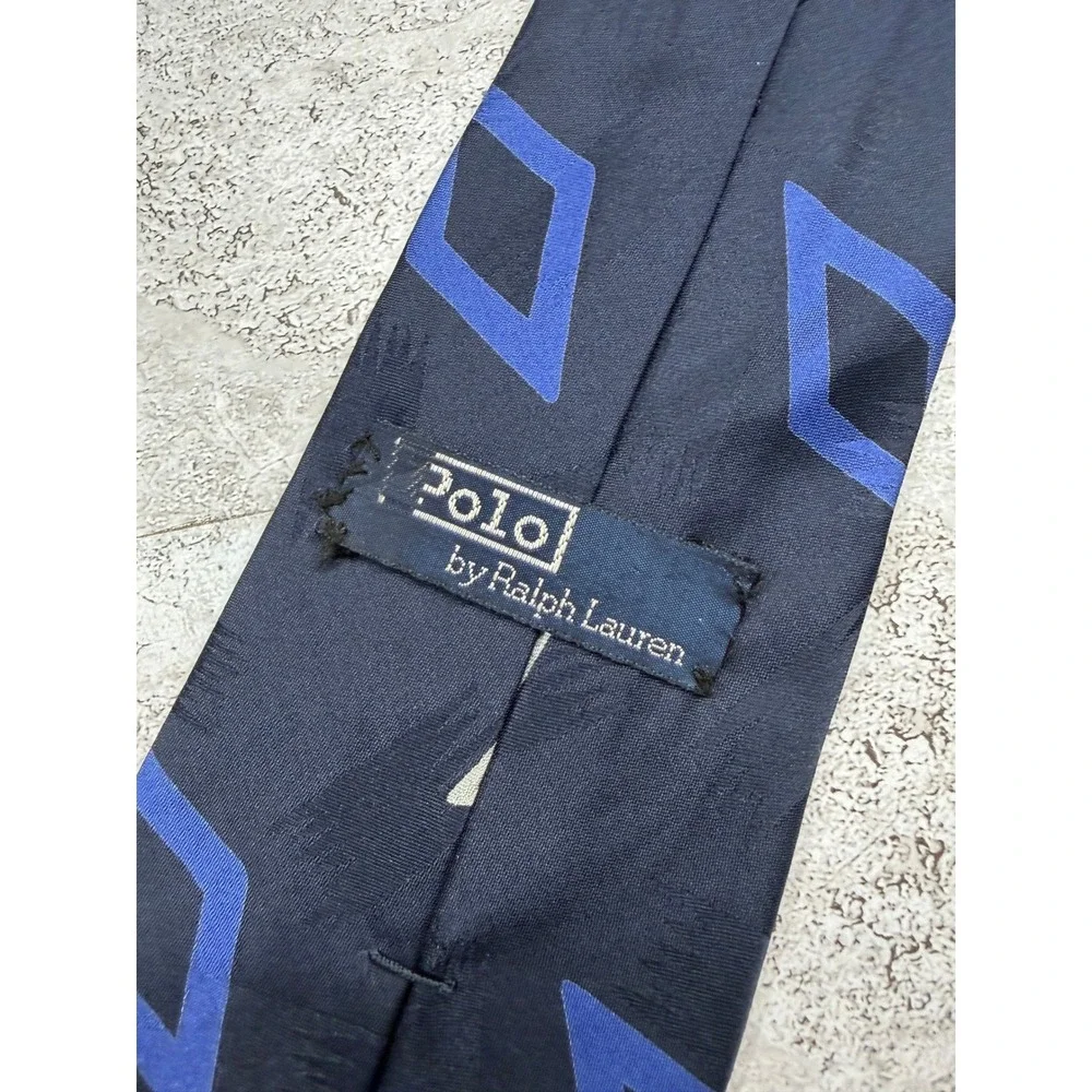 Polo Ralph Lauren Tie Mens OS Navy Diamond Geometric Abstract Cotton HandMade